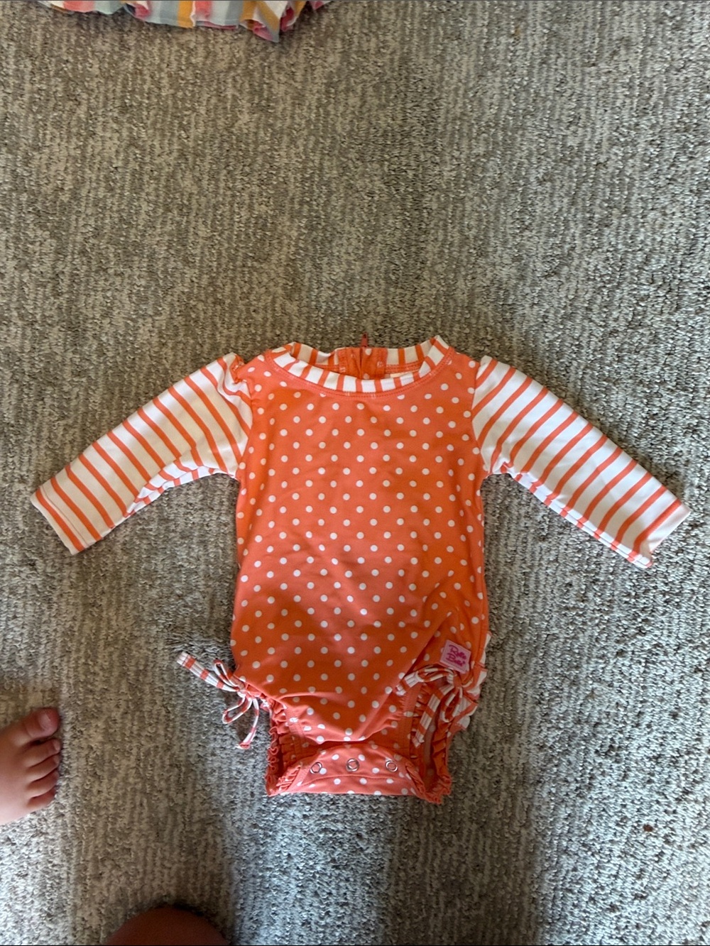 Ruffle Butts Orange Polka Dot & Striped Long Sleeve Swimsuit